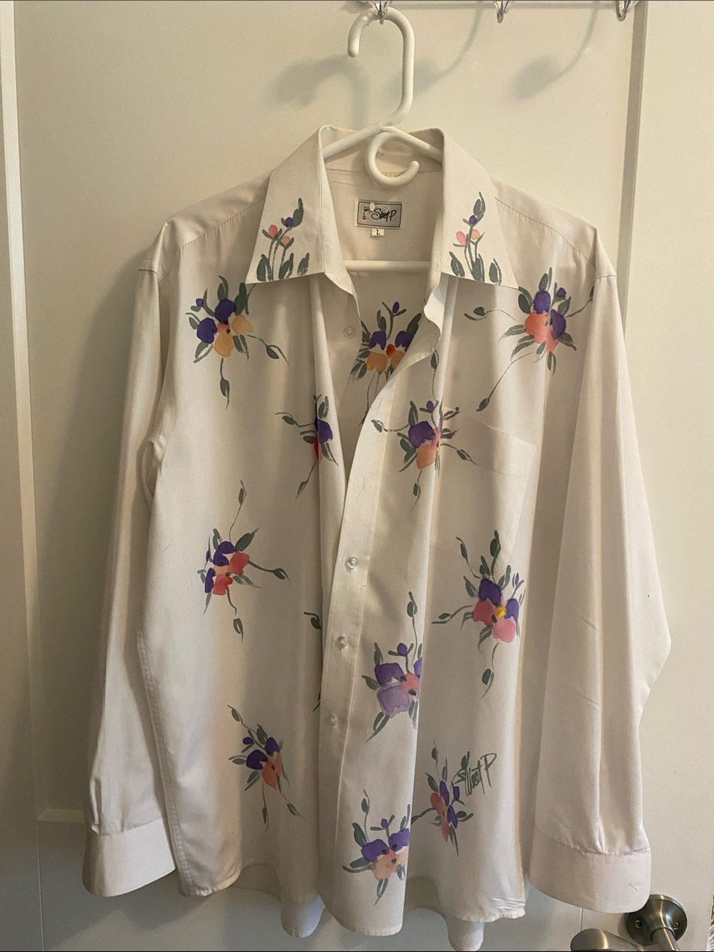 Sweet Pea Cream Button-Down Shirt with Purple & Pink Floral Print